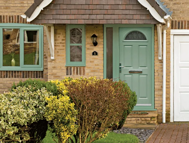 Green Front Door And Windows