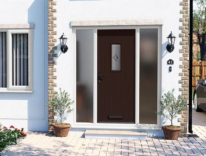 Chocolate Brown Front Door With Side Panels