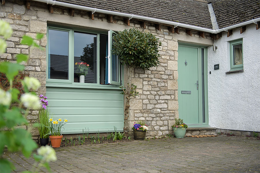 Sage Green Upvc Front Door And Casement Window